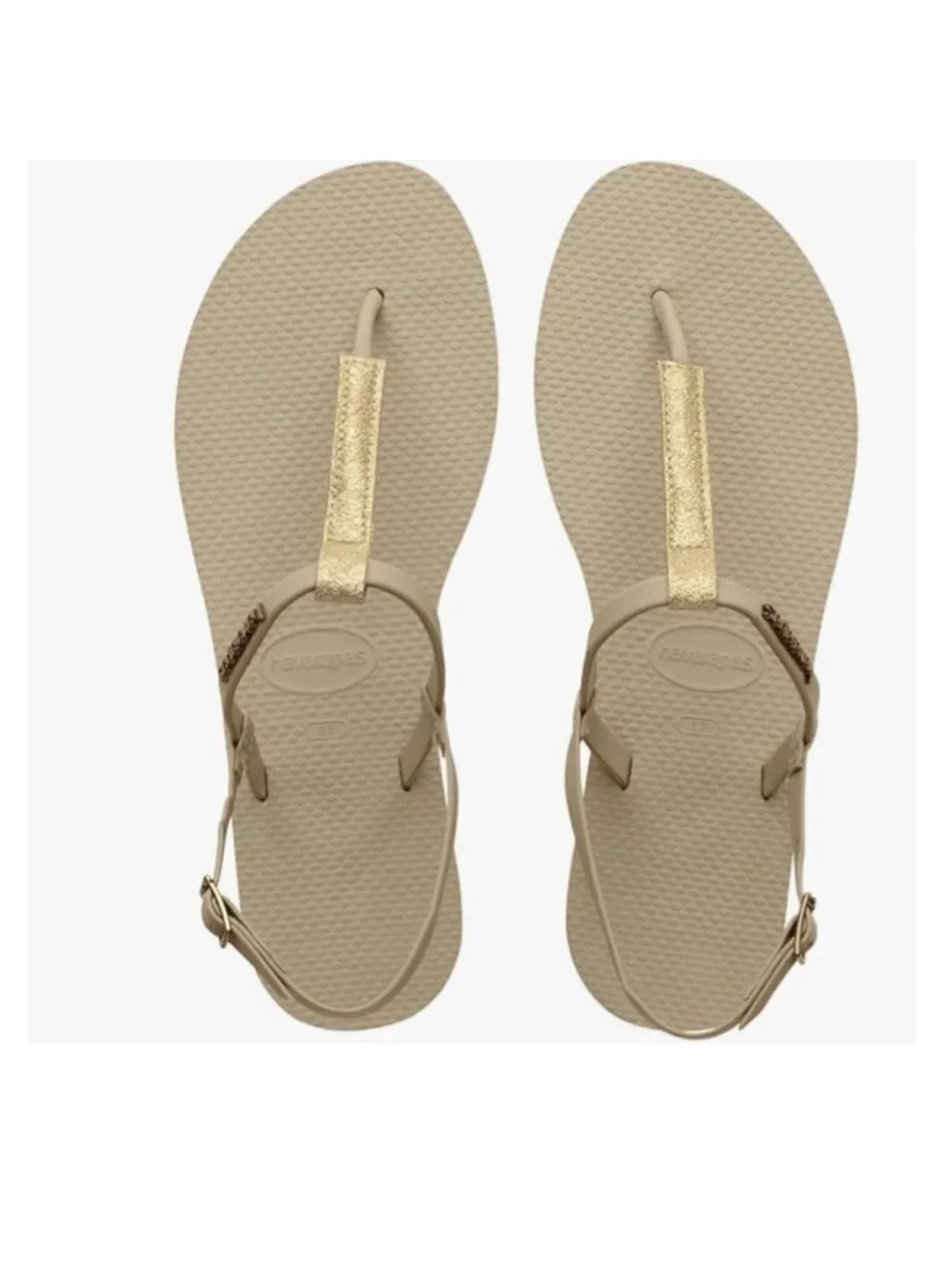 Rio Sandals for Women by Havaianas, Sand Grey Gold T-Strap Sandals